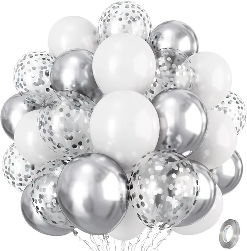 Miniatura 24 de Globos de látex de confeti azul turquesa, azul claro, menta, verde, plateado y blanco, juego de globos de látex de confeti, azul aguamarina, blanco
