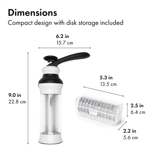 Miniatura 3 de OXO Good Grips Juego de Prensa para Galletas de 14 Piezas, Prensa para Galletas con 12 Discos de Acero Inoxidable y Estuche de Almacenamiento