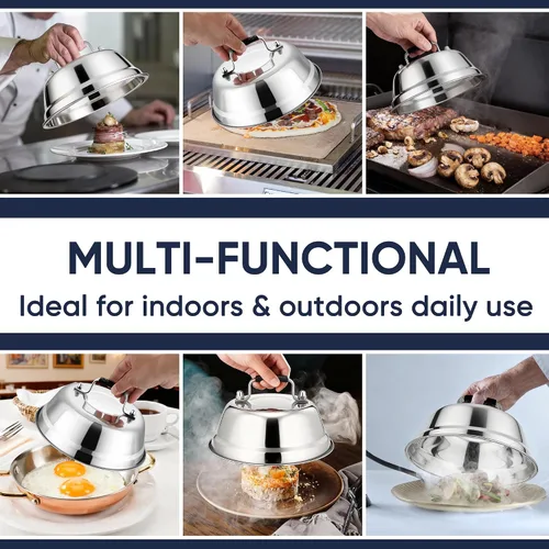 Miniatura 7 de HaSteeL - Cúpula para fundir quesos de 6.5 pulgadas, pequeña cubierta redonda de acero inoxidable, tapa de vapor para cocina, cocina, parrilla