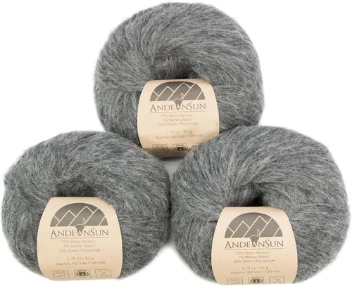 Miniatura 12 de Juego de 3 hilos de lana merino de alpaca bebé [426 yardas en total] gris claro, #4 peinado
