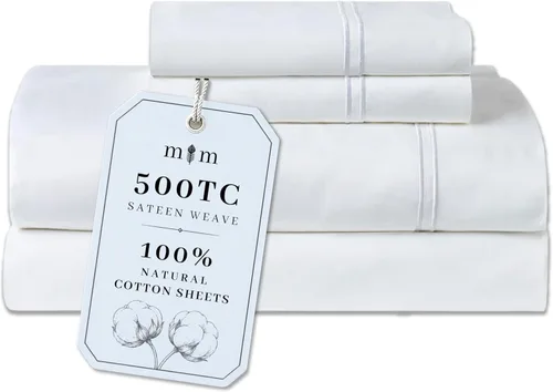 Miniatura 12 de Sábanas de Cama de Algodón 100% Natural Juego de Sábanas Cal King de Tejido Satén de Una Sola Capa 500 TC Ropa de Cama Sólida Transpirable e