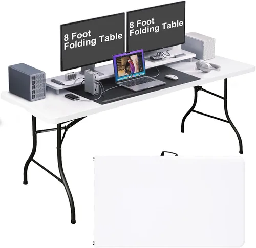Miniatura 12 de Bblife Mesa portátil plegable para eventos de 4 pies, mesa de camping de plástico con 2 alturas ajustables, mesa de utilidad resistente para Blanco