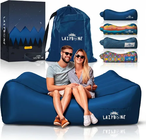 Miniatura 14 de Chillbo Inflatable Couch – Unique Designs - No-Pump Setup, Ripstop Polyester, Stability Pegs, Fun Prints - Portable Air Inflatable Lounger for