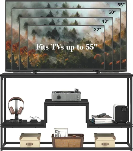 Miniatura 3 de YOUDENOVA Soporte de TV para televisores de hasta 55 pulgadas, mesa consola de TV con estantes de almacenamiento abiertos de 3 niveles, moderno Negro
