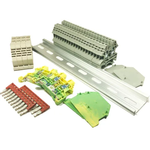 Bloques de terminales de riel DIN en gris Kit por International Connector 20 Dinkle DK2.5N calibre 12 AWG 20A 600V calibre base DK4N-PE puente