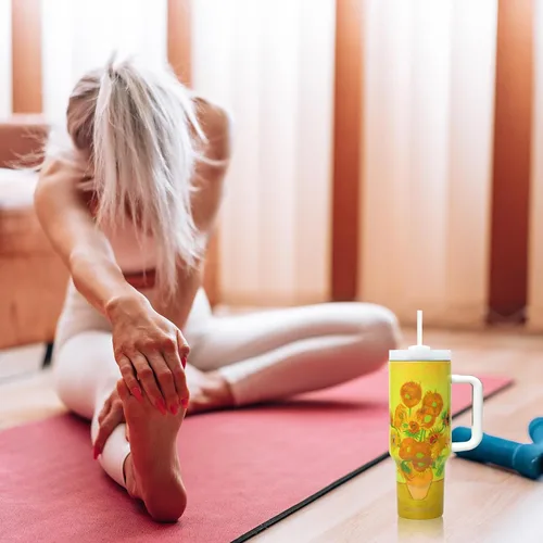 Miniatura 8 de Jormungand Vaso de 40 onzas con asa y pajita, botella de agua de acero inoxidable aislada al vacío para bebidas calientes o frías, taza de café