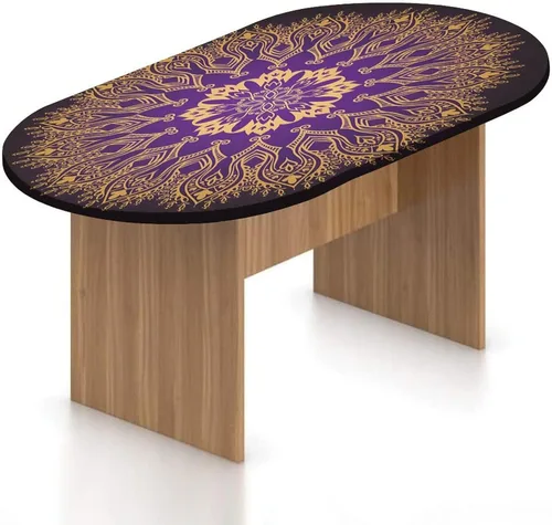 Miniatura 10 de XISUNYA Mantel ovalado ajustable de poliéster elástico con mandala dorada, mantel redondo vintage con estampado de loto, se adapta a mesas ovaladas
