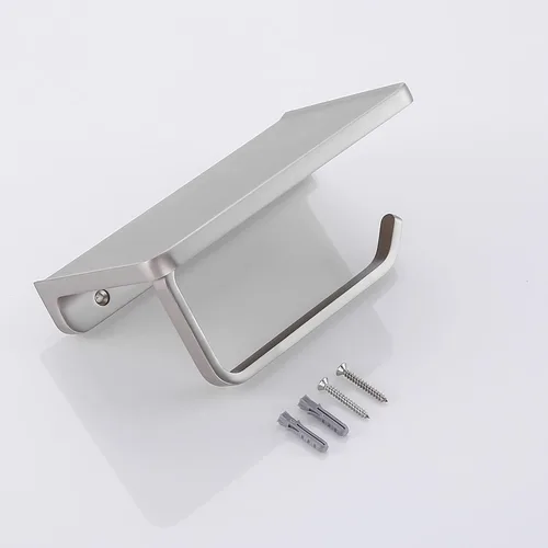 Miniatura 4 de RANDOM Soporte de papel higiénico con estante Dispensadores de papel higiénico de níquel cepillado Soporte de papel higiénico de metal sólido
