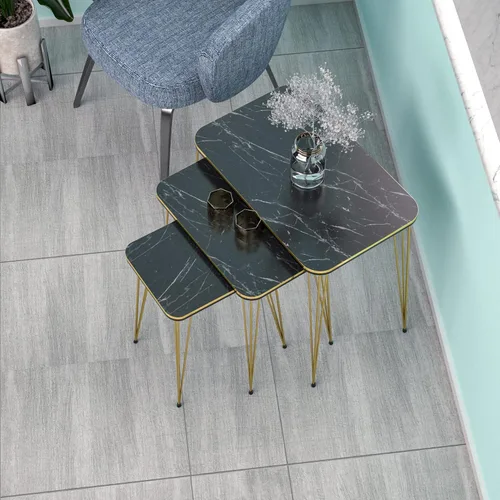 Miniatura 9 de Juego de 3 anidadores rectangulares, mesa anidable, base moderna de aspecto de grano de madera para mesas de centro o mesitas de noche, mesa