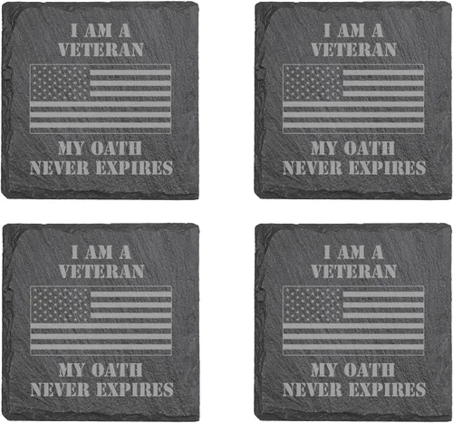 Rogue River Tactical Slate Coaster 4 Back Gift Set Patriótico Bandera de Estados Unidos Juego de posavasos Regalo de Estados Unidos Veterano