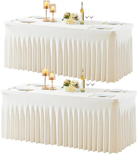 Miniatura 17 de Paquete de 2 manteles color azul bebé para mesas rectangulares de 6 pies, mantel ajustable de elastano, fundas de mesa elásticas de 6 pies, manteles