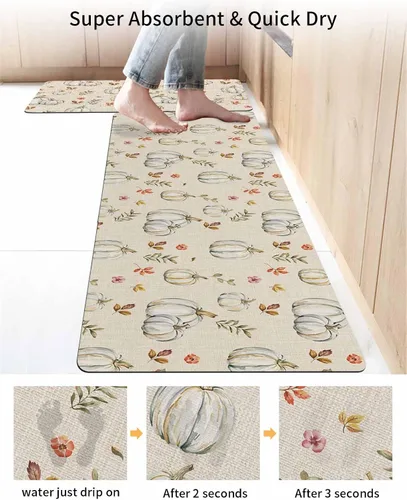 Miniatura 4 de Tapete de baño retro con diseño de calabaza para bañera, antideslizante, de secado rápido y absorbente, tierra de diatomeas, fregadero, dormitorio