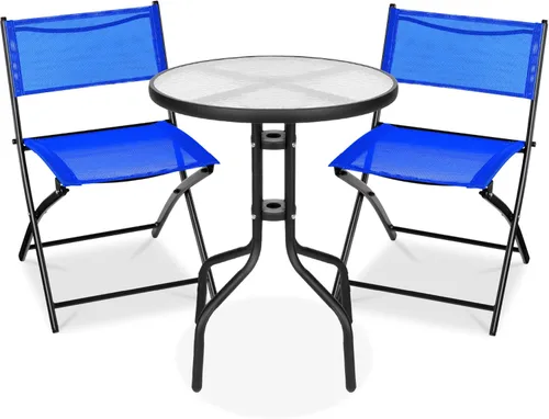 Miniatura 19 de Best Choice Products Juego de muebles de comedor de 3 piezas con mesa de vidrio texturizado, 2 sillas plegables de acero, tela de poliéster