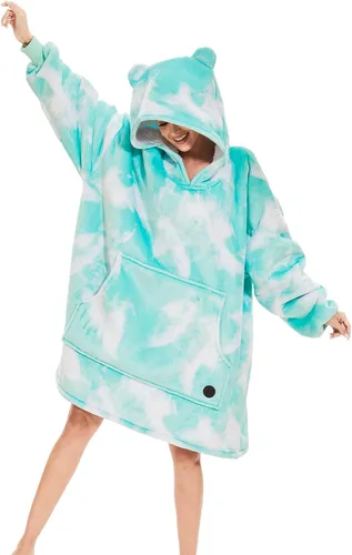 Miniatura 47 de Three Poodle - Manta con capucha portátil para niños, sudadera de sherpa de gran tamaño con capucha gigante, manta con capucha cálida y acogedora