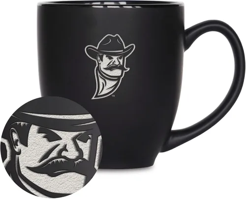Miniatura 343 de Rico Industries - Taza de cerámica mate negra con grabado láser estándar de 15oz para NCAA (escuelas T & U) - Para bebidas calientes o frías