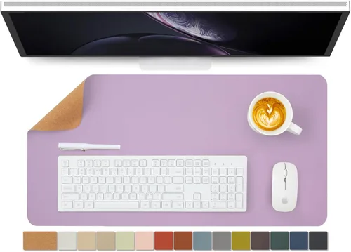 Miniatura 69 de Tapete de escritorio grande de corcho natural y cuero, tapete de escritorio ecológico, protector de escritorio de doble cara, tapete de teclado Café
