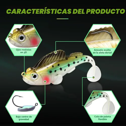 Miniatura 3 de GOTOUR Pre-Rigged Soft Fishing Lures with Weedless Hook, Lifelike Paddle Tail Swimbaits for Bass Fishing, Freshwater & Saltwater Fishing Bait