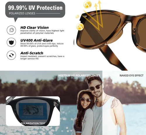 Miniatura 43 de MEETSUN Polarized Sunglasses for Women Men Classic Retro Square Frame Driving Sun Glasses UV Protection