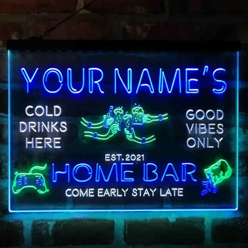 Miniatura 20 de Letrero de luz de neón LED tricolor para fiesta de cerveza, bar, personalizable, nombre, fecha, texto y cita, fuente verde y rojo y amarillo, 13 x