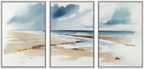Miniatura 665 de SIGNWIN Lienzo enmarcado para pared, arte con pinceladas de flujo neutro en tonos beige abstractos, ilustraciones, arte moderno, decorativo