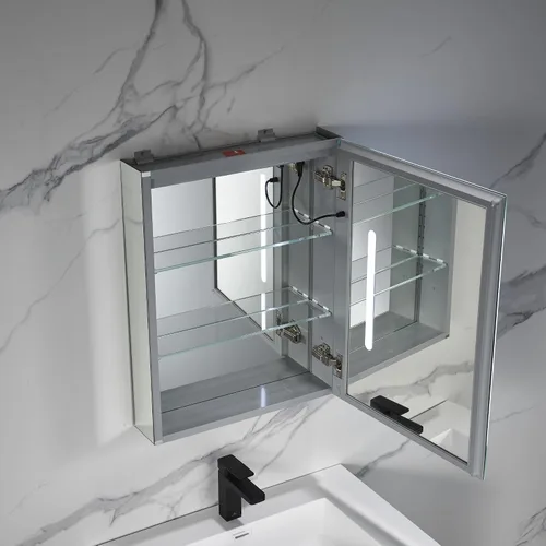 Miniatura 8 de Blossom Rigel - Botiquín de 20 x 26 pulgadas con espejo LED empotrado o superficie con luces, gabinete de baño con bisagra derecha, desempañador
