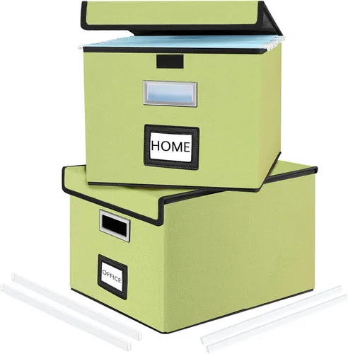 Miniatura 38 de Caja Organizadora de Archivos con Tapa, Caja Organizadora Plegable de Cuero Sintético para Carpetas Colgantes con Rieles de Plástico, Cajas (cuero)