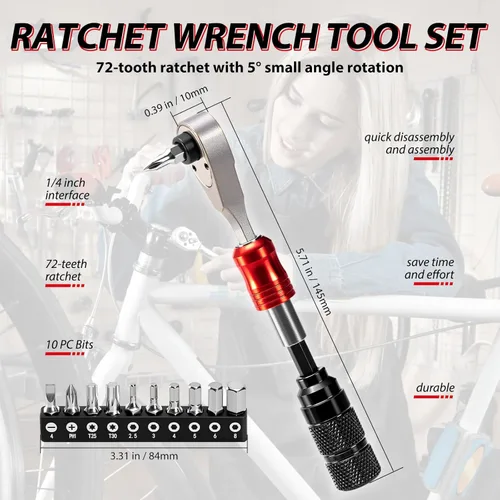 Miniatura 6 de Kit de herramientas de reparación de bicicletas con mini bomba y 10 puntas magnéticas, multiherramienta de aleación para bicicleta, MTB, ciclismo