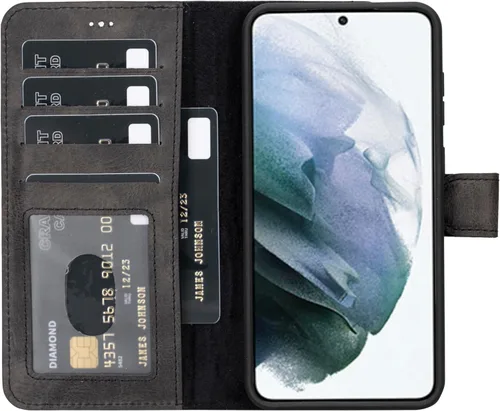 Miniatura 17 de HARDISTON Funda de piel compatible con Samsung Galaxy S22 Ultra – Funda magnética fuerte desmontable hecha a mano con tarjeteros y soporte, Negro
