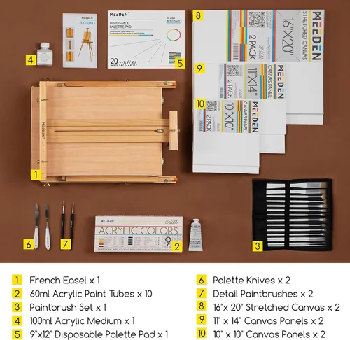 Miniatura 2 de MEEDEN Juego de arte con caballete francés para artista profesional, suministros de pintura acrílica (0.3-2.0 fl oz) kit con pinceles para adultos