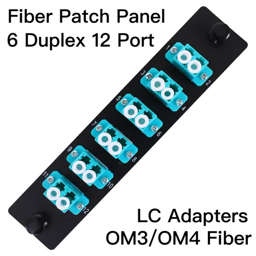 Miniatura 2 de 6 adaptadores LC dúplex de 12 núcleos LC huella LGX OM3 panel de conexión de fibra cargado 12 puertos de fibra acopladores - LC UPC azul compatible
