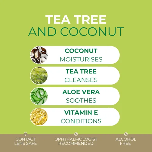 Miniatura 4 de NOVEHA 60 toallitas para párpados y pestañas de árbol de té y aceite de coco, para demodex, blefaritis y picazón en los ojos, toallitas de pestañas