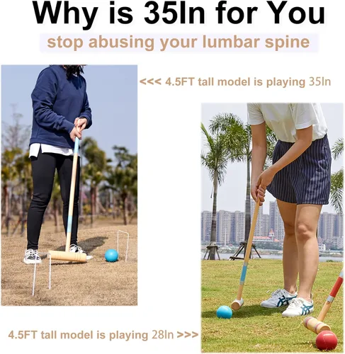 Miniatura 2 de ApudArmis Juego de croquet para seis jugadores de 35 pulgadas con mazos de madera de pino de alta calidad, bola de colores, mechones, estacas