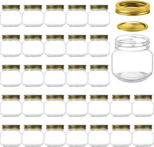 Miniatura 10 de Tarros de vidrio de 8 onzas con tapas, tarros de masón de boca regular para almacenamiento, tarros de conservas para caviar, hierbas, gelatina