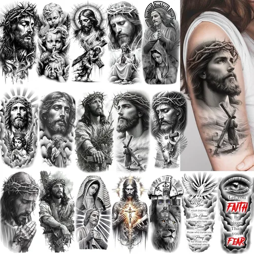 Miniatura 15 de FANRUI 24 hojas de manga de tatuaje temporal de brazo completo súper grande para hombres con 8 hojas de tatuajes temporales de manga completa