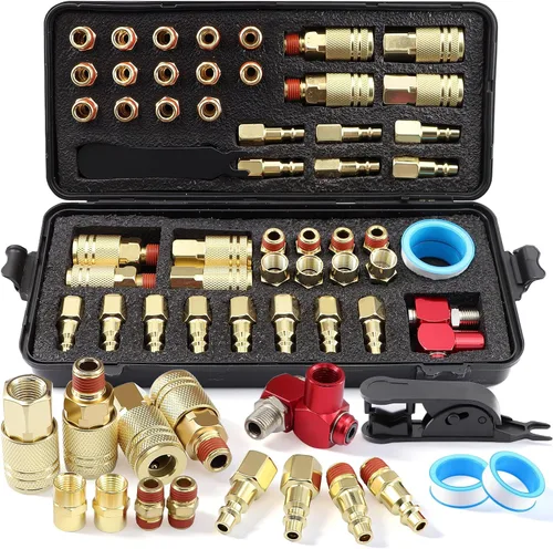 Miniatura 11 de Kit de acoplador de aire y enchufe, 22 piezas de 1/4" NPT de conexión rápida de aire con junta universal giratoria de 360°, accesorios de compresor