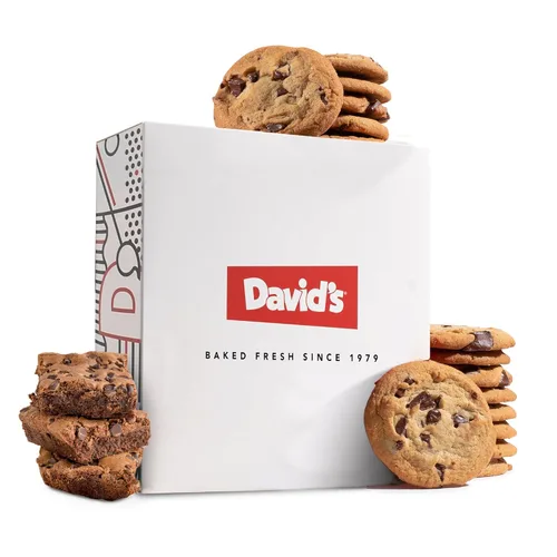Galletas de chocolate con chispas sin gluten y brownies de DAVID'S COOKIES - Postres de panadería gourmet ideales para un delicioso regalo de comida