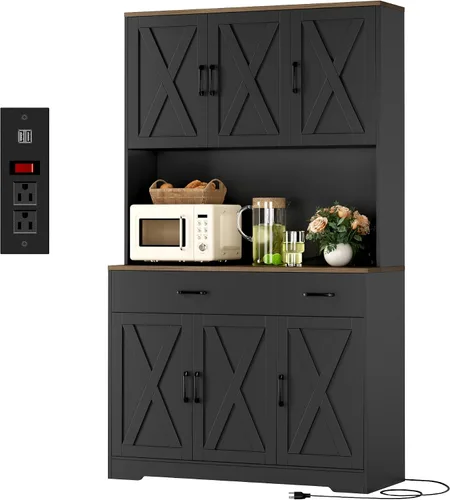 Miniatura 13 de HOSTACK Armario de despensa de 71" con estación de carga, armario alto de almacenamiento de despensa de cocina con soporte para microondas, alacena