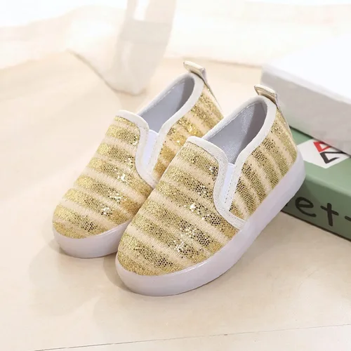 Miniatura 2 de POLG Mocasines con lentejuelas iluminadas para niña, con luces LED, zapatos de lona casuales planos (bebéniño pequeño) (dorado, 5.5 años)
