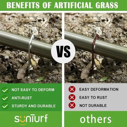 Miniatura 5 de SUNTURF Paquete de 100 estacas de jardín de acero galvanizado de calibre 11 de 6 pulgadas, grapas de sujeción para asegurar tela de malas hierbas