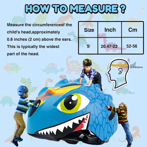 Miniatura 6 de Casco de bicicleta para niños y niñas de 3, 4, 5, 6 años, con dinosaurio 3D, ligero, certificado de seguridad, para niños pequeños, ciclismo, Azul