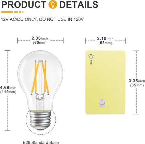 Miniatura 2 de Paquete de 2 bombillas LED de 12 voltios A19 de bajo voltaje Edison de 4 W 400 lm E26 2700 K blanco cálido, 40 vatios equivalente a incandescente RV