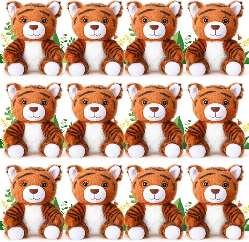 Miniatura 8 de Blueweenly 12 piezas de animales de peluche de tigre sentado de 6 pulgadas, juguetes de peluche realistas y lindos, regalos para niños y niñas