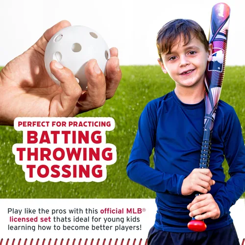 Miniatura 6 de Franklin Sports Juego de bate de béisbol de plástico para niños + pelotas – Juego de bate y pelota de juguete MLB Slammin' para niños – Bate