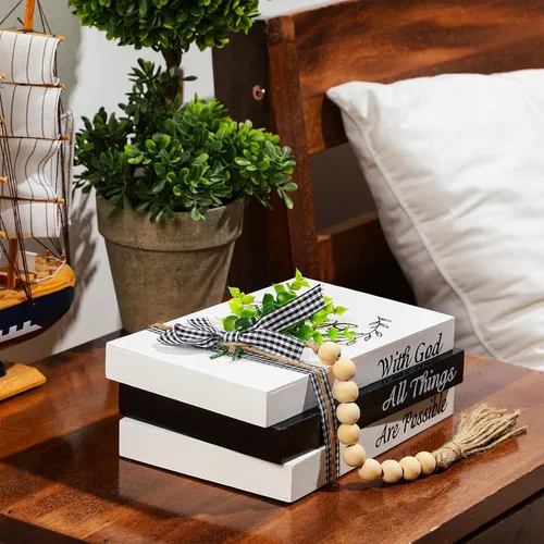 Miniatura 4 de Capoda 3 piezas de libros decorativos para decoración del hogar, libros falsos apilados estilo granja, decoración de mesa rústica de madera