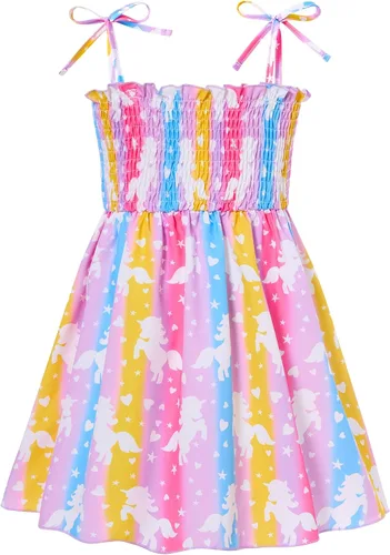 Miniatura 28 de Vieille Vestido de verano para niñas pequeñas, vestido de verano con tirantes delgados, vestido de princesa estampado floral, vestido casual