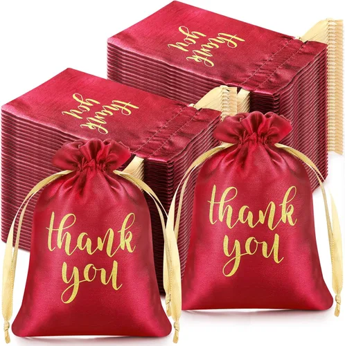 Miniatura 11 de Roowest 100 bolsas de regalo de satén con cordón de agradecimiento para joyas, bolsas de dulces para boda, despedida de soltera, baby shower, bolsa