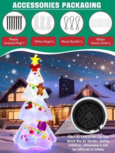 Miniatura 4 de EBANKU - Árbol de Navidad inflable de 2.7 m, decoración de Navidad para exteriores, árbol de Navidad con estrella, hombre de jengibre, luces LED