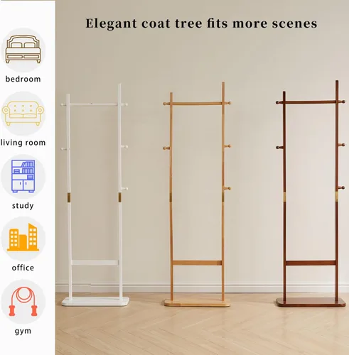 Miniatura 7 de Aibiju Perchero independiente, árbol de abrigo con 2 varillas principales y diseño estable, percheros para colgar abrigos, ropa, trajes, chaqueta