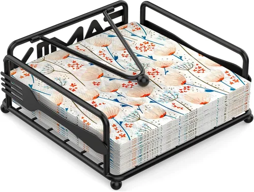 Miniatura 8 de Servilletero para mesa, dispensador de servilletas plano con brazo pesado, soporte cuadrado de papel de cóctel de elegante hierro rústico