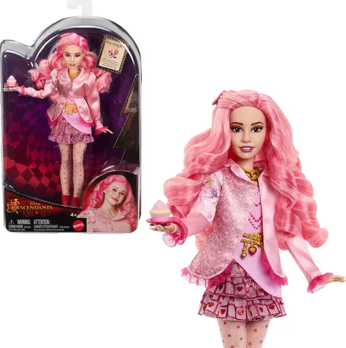 Mattel Disney Descendants: The Rise of Red Fashion Doll & Accessory, Bridget, Young Queen of Hearts con ropa inspirada en la película y cupcake